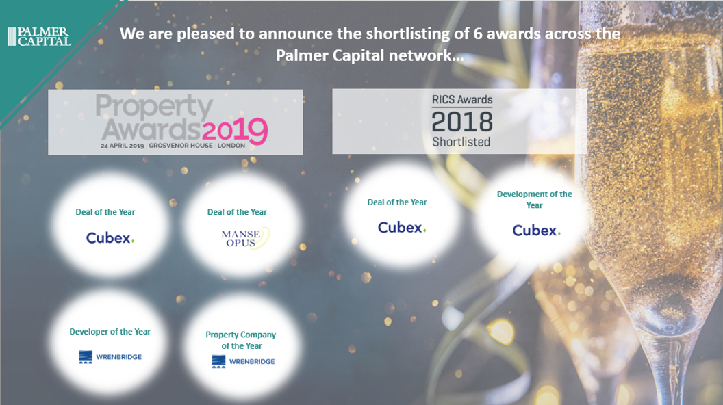 Image for Six award shortlisting’s across the Palmer Capital network at this years Property Week & RICS Awards!