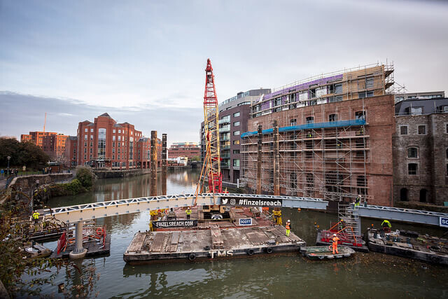 Image for Final section of Bristol’s new bridge at Finzels Reach set to be craned into place